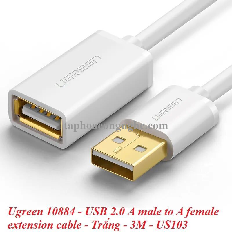 Ugreen 10884 3M màu Trắng Cáp tín hiệu nối dài USB 2.0 lõi thuần đồng US103 30010884